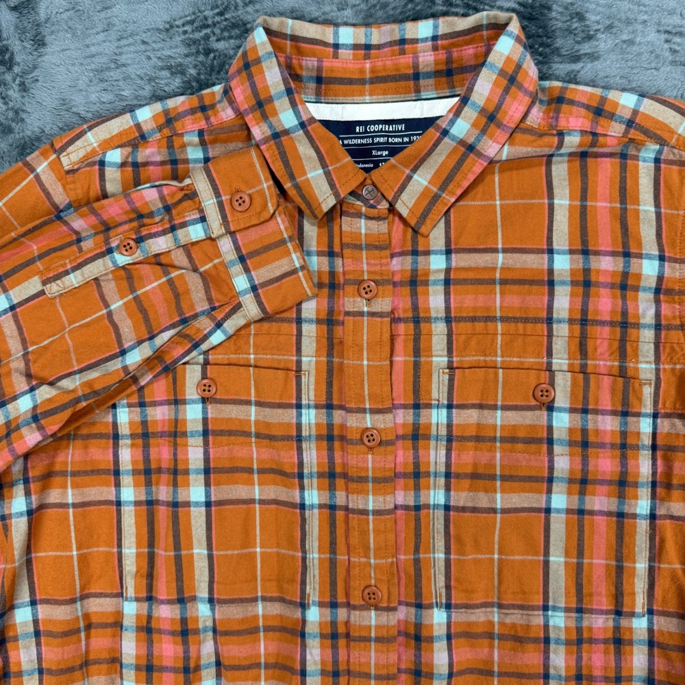 REI Co-op Button Down Shirt Men XL Orange Plaid